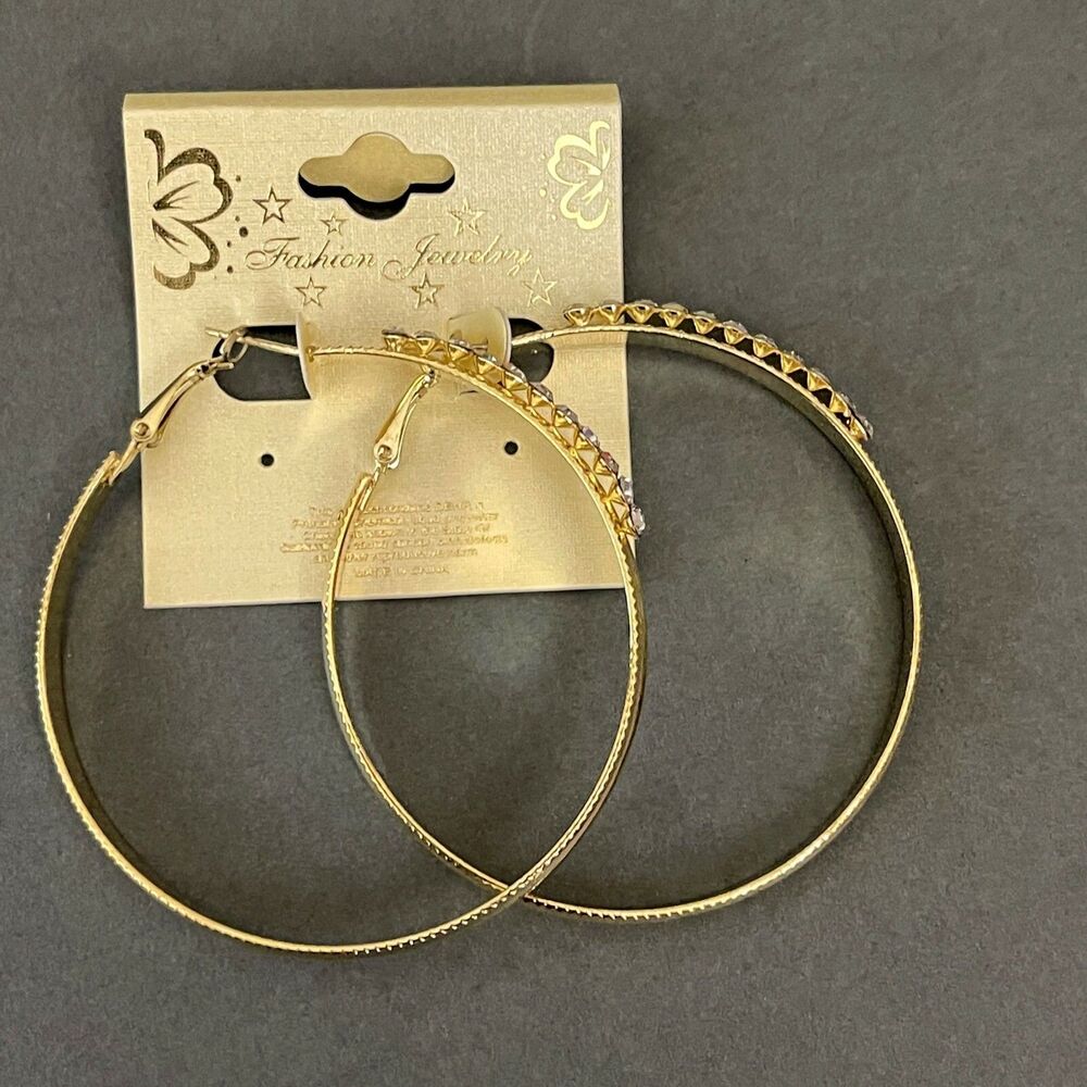 Gold-tone Rhinestone Women's Fashion Hoop Earrings NWT